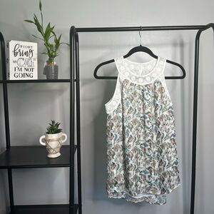 Pale Sky Floral Crochet Lace Detail Top